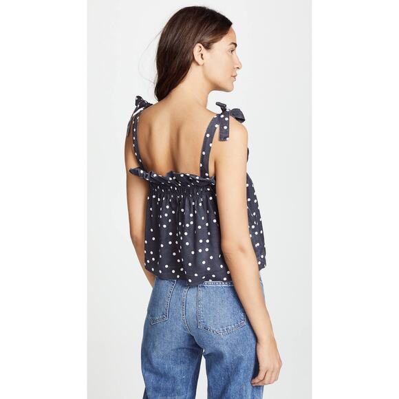 DL1961 Dennet Tie-Strap Polka-Dot Print Ruffled Cropped Tank Top Size Medium - Picture 3 of 11